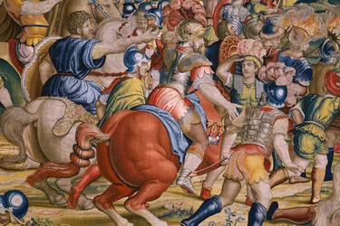 Serie Die Taten des Scipio: Die Schlacht bei Zama. Zeichner Giulio Romano. Atelier von Balthasar van Vlierden (?), Brüssel. 1523-1532. (Detail)