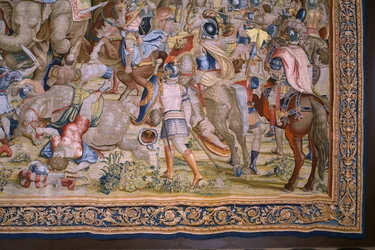 Serie Die Taten des Scipio: Die Schlacht bei Zama. Zeichner Giulio Romano. Atelier von Balthasar van Vlierden (?), Brüssel. 1523-1532. (Detail)