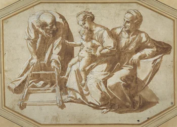 Die Heilige Familie und St. Anna mit dem Christkind, das laufen lernt