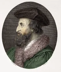 Porträt des italienischen Arztes, Dichters und Humanisten Girolamo Fracastoro (Hieronymus Fracastorius oder Jerome Fracastor) (1478/83-1553) Gravur