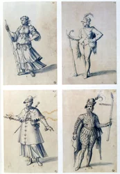 Kostümentwürfe für allegorische Figuren. Guiseppe Arcimboldo (c1530-1593) italienischer Maler.