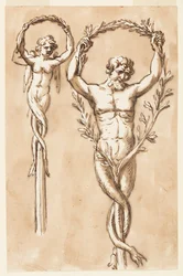 Zwei Figuren als Wappen von Pfosten