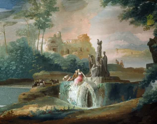 Galante Szene von Hirten in einer imaginären Landschaft