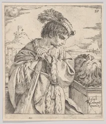 David betrachtet den Kopf von Goliath, 1620-30