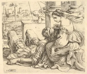 Delilah hält Samsons Haar und eine Schere, 1620-30