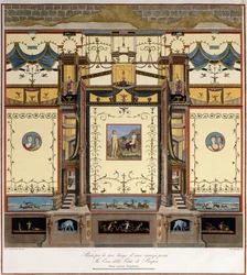 Ein langer Wandabschnitt in einem Raum in einem Haus in Pompeji