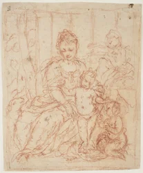Die Heilige Familie mit dem kleinen Johannes dem Täufer und einem Lamm
