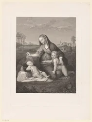 Maria mit Kind und dem jungen Johannes dem Täufer in einer Landschaft