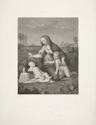 Maria mit Kind und dem jungen Johannes dem Täufer in einer Landschaft