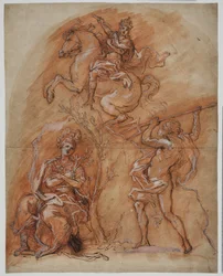 Allegorie mit einem Reiterdenkmal, Minerva und Neptun