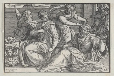 Lucretia unterrichtet ihre Töchter in der Handarbeit