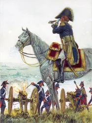 General Michel Marie Claparede in der Schlacht von Austerlitz 1805 (Illustration von Giuseppe Rava)
