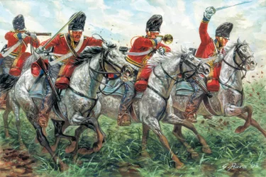 Erstes Kaiserreich: der Angriff der Royal Scots Greys, schottisches Dragonerregiment, in Waterloo