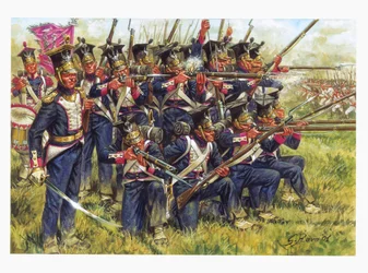 Erstes Kaiserreich, Deutschlandfeldzug: Polnische Linieninfanterie in der Schlacht von Leipzig im Oktober 1813 (Illustration von Giuseppe Rava)