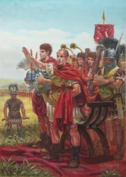 Julius Caesar grüßt seine siegreiche Armee