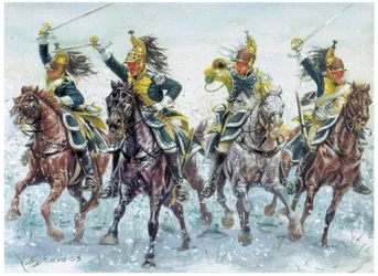 Napoleonische Kriege: englische Dragoner im Angriff - Illustration von Giuseppe Rava