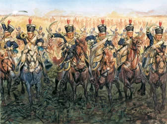 Napoleonische Kriege: englische Kavallerie im Angriff - Illustration von Giuseppe Rava