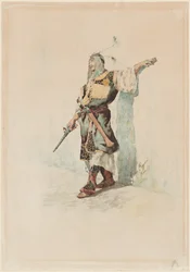 Ein maurischer Soldat vor einer sonnenbeschienenen Wand