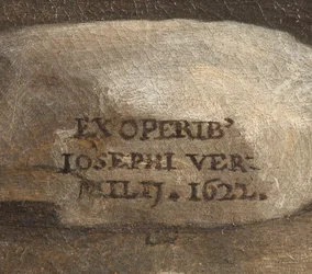 Signatur des Künstlers, Geburt Christi, (Detail), 1622