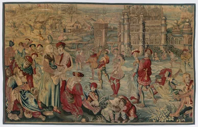 Winter: Eislaufszene aus dem Set der vier Jahreszeiten, spätes 17. - frühes 18. Jahrhundert