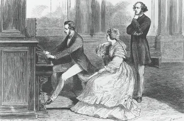Prinz Albert von Sachsen spielt vor Königin Victoria und Felix Mendelssohn Bartholdy (1809-1847), Gravur