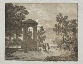 Buch der Lithografie-Versuche mit verschiedenen Zeichenmitteln wie Kreide, Feder, Pinsel und Waschung: Eine Landschaft