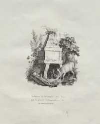 Sammlung lithografischer Versuche: Ein Brunnen, der den Holzschnitt imitiert