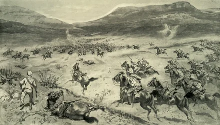 Der letzte Widerstand der Buren vor Kimberley - Angriff der britischen Kavallerie, 1900