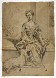 Porträt einer Hofdame mit Mastiff