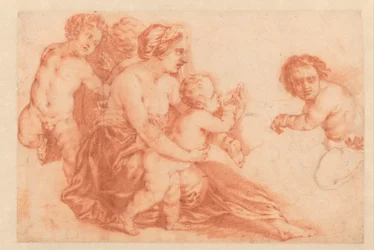 Frau mit verschiedenen Kindern Kunstbuch oder Studienalbum von Caspar Netscher (Serientitel)