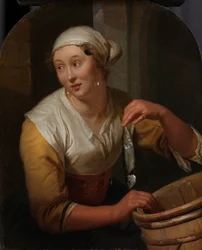 Frau verkauft Heringe