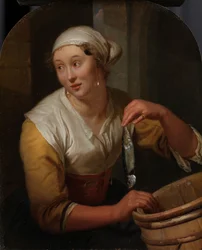 Frau verkauft Heringe