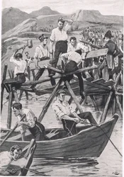 Der Bau der Brücke über den Guadiana, 3. April 1811, Illustration aus 