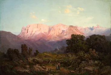 Schlern mit Rosengarten von Rampeun aus gesehen