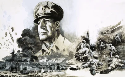 Douglas MacArthur mit D-Day-Landungszenen