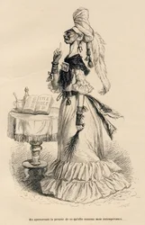 Beim Erblicken des Beweises dessen, was sie meine Unmäßigkeit nannte. Vignetten illustriert von JJ Granville. Gravur signiert Caque in der Partie "Peines de cour d