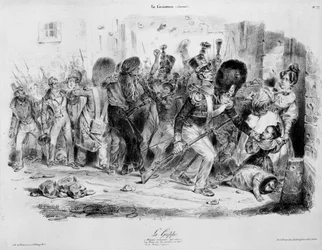 La Flu (Influenza): ansteckende Krankheit, die 1831 in Paris wütete - Gravur von Grandville in „La caricature“