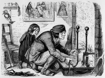 La Fontaines Fabel: Der Bauer und die Viper, Gravur von J.J. Grandville, ca. 1838-40