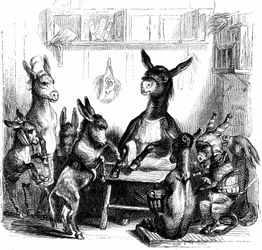 Szene aus "Les animaux peints par eux-memes - Vie privee et publique des animaux" geschrieben von Balzac