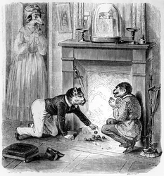 Der Affe und die Katze, Illustration zu La Fontaines „Fabeln“ (1621-95), veröffentlicht von H. Fournier Aîné, 1838