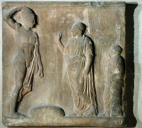 Relieftafel, die eine Zeremonie der Anrufung des Theseus darstellt
