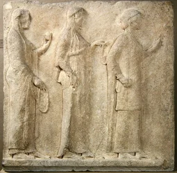 Die drei Grazien, Relief aus dem Durchgang der Theores, von Thasos, ca. 470 v. Chr. (Marmor)