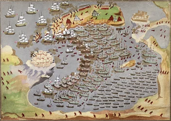 Die Schlacht von Navarino am 20. Oktober 1827, aus der Bildergeschichte des griechischen Unabhängigkeitskrieges