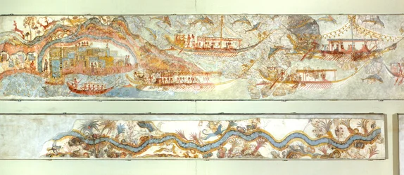 Seefahrten und Flusslandschaft, Akrotiri-Fresko, Thera (heute Santorini), Griechenland, minoische Zivilisation