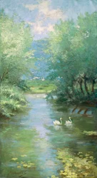 Landschaft mit Schwänen