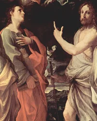 Krönung der Jungfrau mit den Heiligen Johannes Evangelist, Johannes der Täufer, Bernhard und Katharina von Alexandrien (Detail: Johannes Evangelist und Johannes der Täufer)