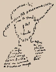 Calligramm „Reconnais-toi“ Gedicht an Louise de Coligny-Chatillon, 9. Februar 1915