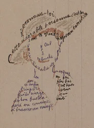 Kalligramm „Erkenne dich“ für Coco Chanel, ca. 1918