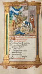 Gedrucktes Stundenbuch (Gebrauch von Rom): fol. 9v, August Kalenderillustration