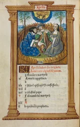 Gedrucktes Stundenbuch Gebrauch von Rom: fol. 5v, April Kalenderillustration, 1510